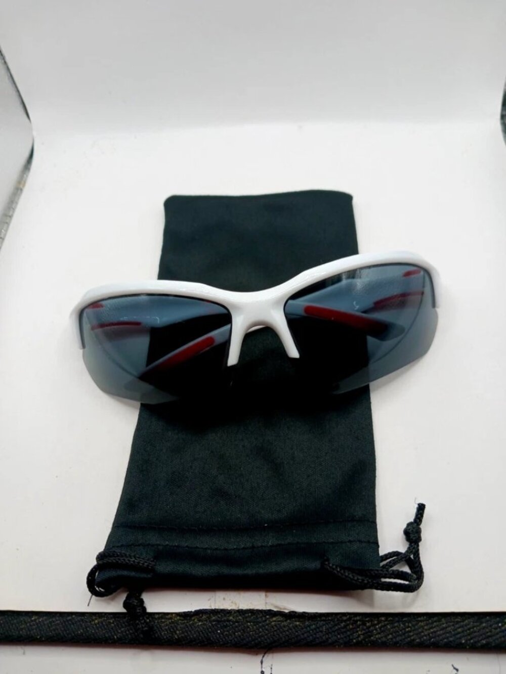 Sports Sunglasses White +Red Frame- Black Lenses UV400 New Unisex - Picture 7 of 7